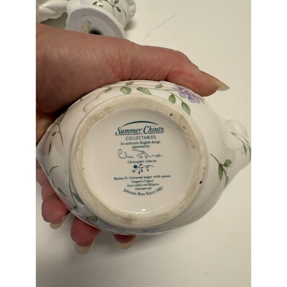 VTG  Johnson Bros Summer Chintz Swan Creamer Rare* Duck/ Baby Salt Pepper Lot - Picture 8 of 11